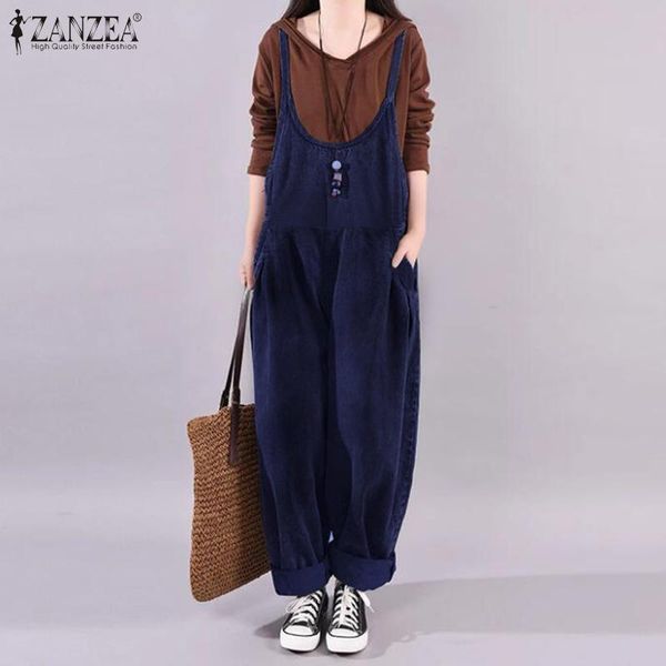 

women's jumpsuits & rompers zanzea spring denim vintage drop-crotch romper women solid long overalls harem pants loose dungarees cargo, Black;white