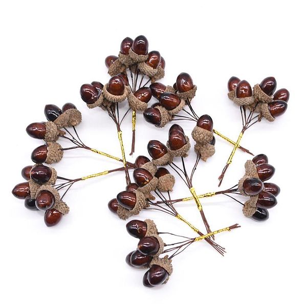 

12pcs 2cm artificial oak nuts fake plastic foam berry flowers for christmas decoration diy flower garland material acorn nut decorative & wr