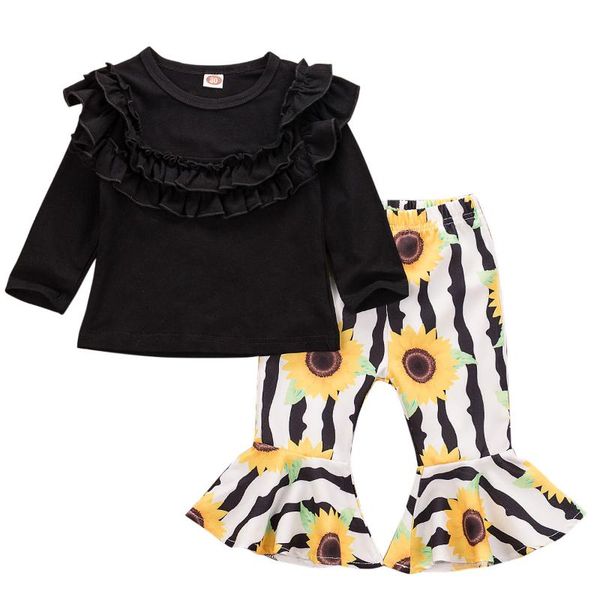 

clothing sets baby & children's 2pcs born girl casual clothes ruffle t-shirt sunflower pants outfits, White