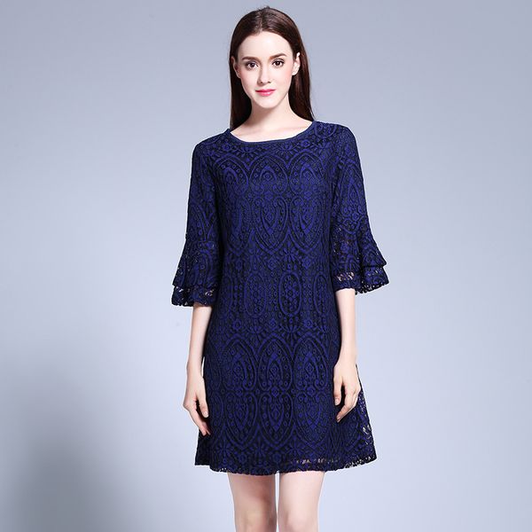 

big yards dresses summer lace double trumpet sleeve a-line loose 200kg