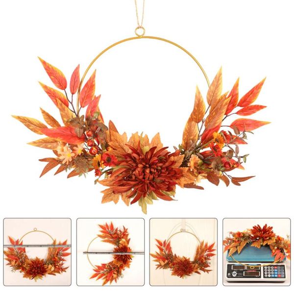 

decorative flowers & wreaths 1pc chrysanthemum wreath thanksgiving emulation garland orange