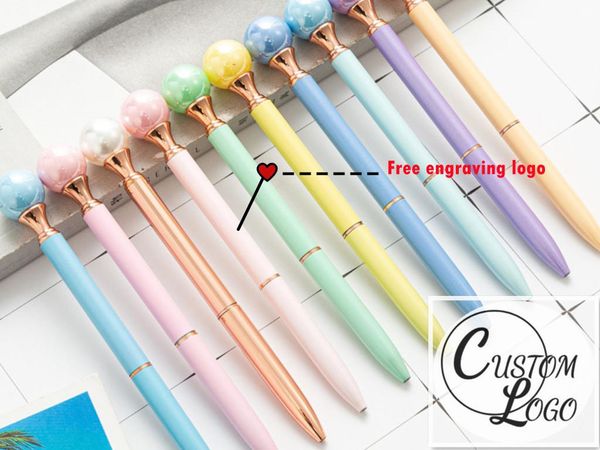 

ballpoint pens kawaii cute candy pearl pen rotating metal custom logo text lettering gift advertising colorful optional, Blue;orange