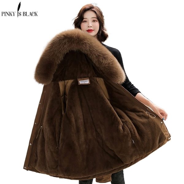

pinkyisblack winter jacket women fur liner hooded short parkas warm slim coat puffer cotton padded outwear 211008, Black