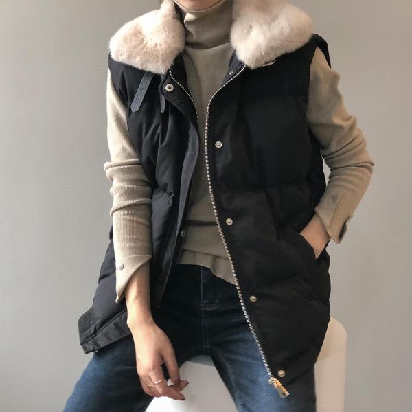 

women's vests sleeveless vest women winter keep warm puffer jacket solid plush stand collar harajuku outwear loose fashion padded korea, Black;white