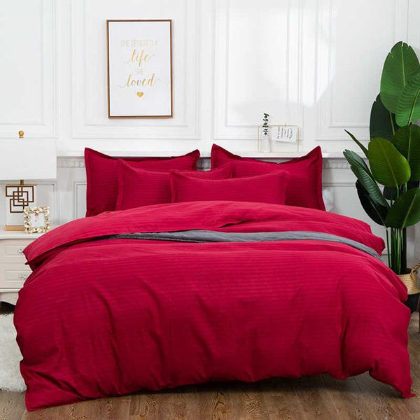 Saf renk basit lüks saten şerit yatak seti nevresim seti yastık kılıfı konforlu yatak takımları yatak örtüsü yatak çarşafları 210706
