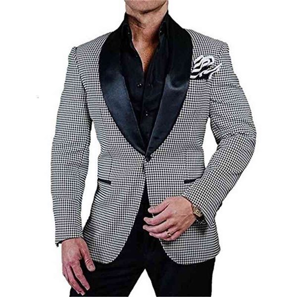 

men's suits & blazers est men houndstooth and black groom tuxedos shawl lapel groomsmen wedding man 2 pieces ( jacket+pants+tie ), White;black