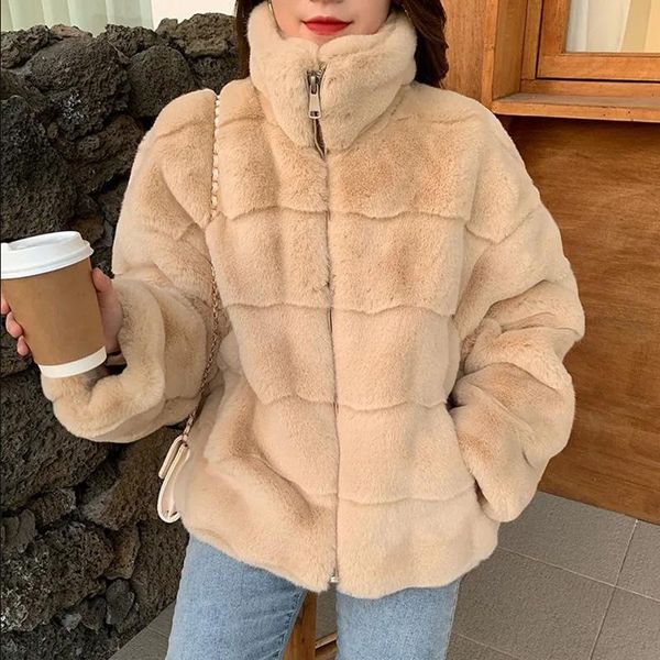 

women's fur & faux upgraded version of high-quality coats, fashion winter warm loose jacket imitation coats, Black