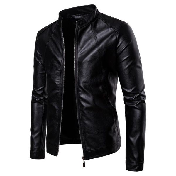 

men's jackets slim jacket fashion solid color motorcycle winter chaqueta hombre windproof black leather kurtka skorzana, Black;brown