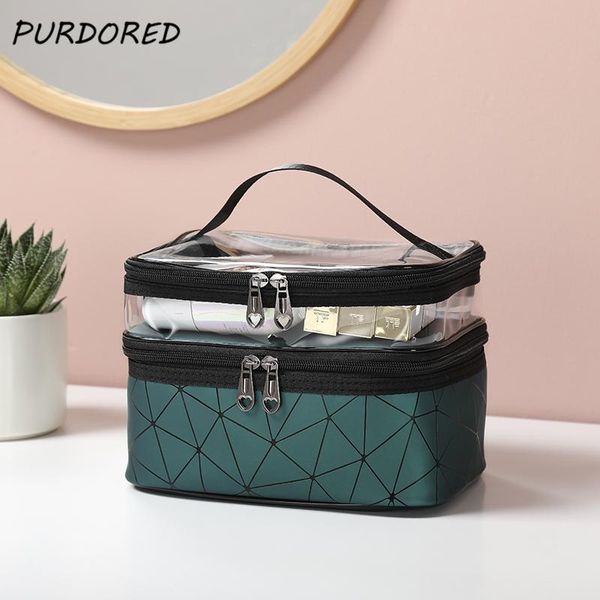 

pc 2 layers cosmetic bag clear geometric large capacity women make up zipper travel makeup organizer beauty case bags & cases