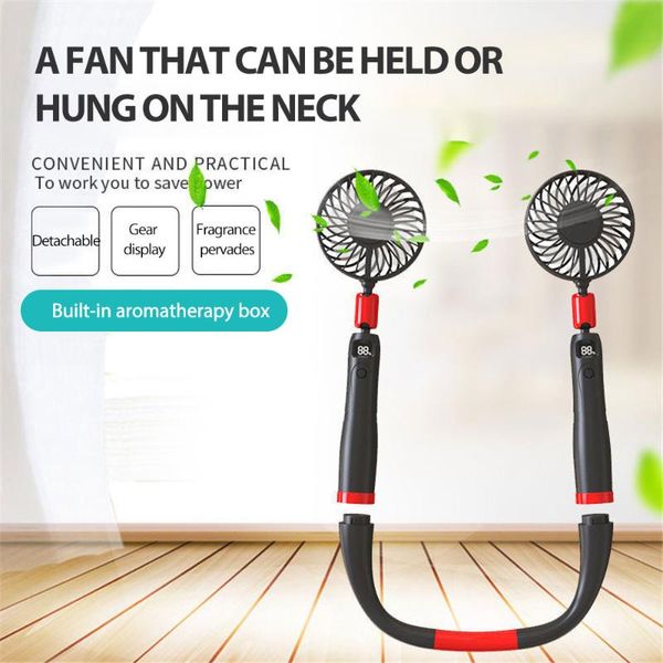 

electric fans 2 in 1 portable mini hand-held 4000 mah battery power and gear display third gears strong wind hanging neck fan