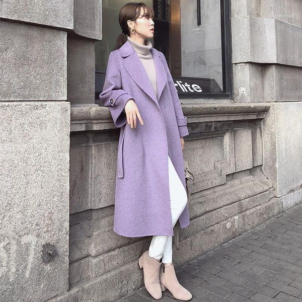 

women's wool & blends double-sided cashmere coat women mid length autumn winter 2021 loose woolen high-end purple female fashion e446, Black