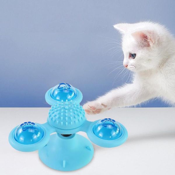 

cat toys three-headed windmill toy with suction cup interactive turnable pet hair removal brush massager kitten