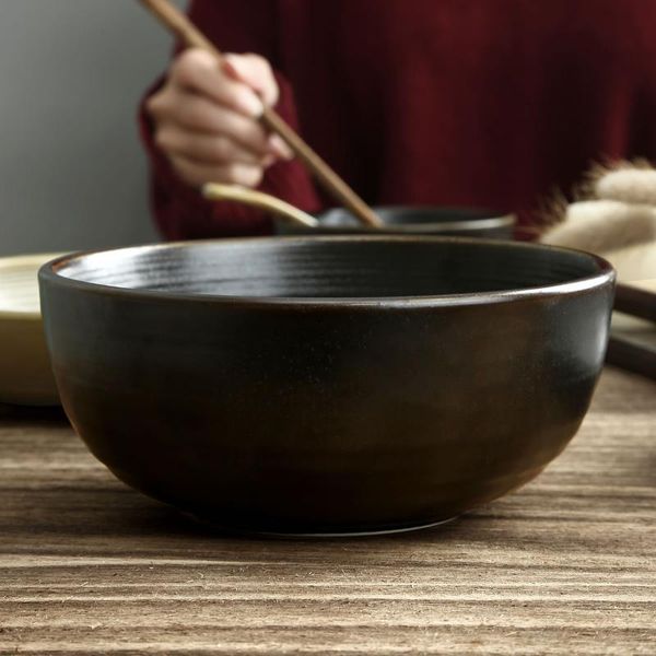 

bowls japanese style household ceramic porcelain with reactive glazes large soup ramen noodle and small rice bowl