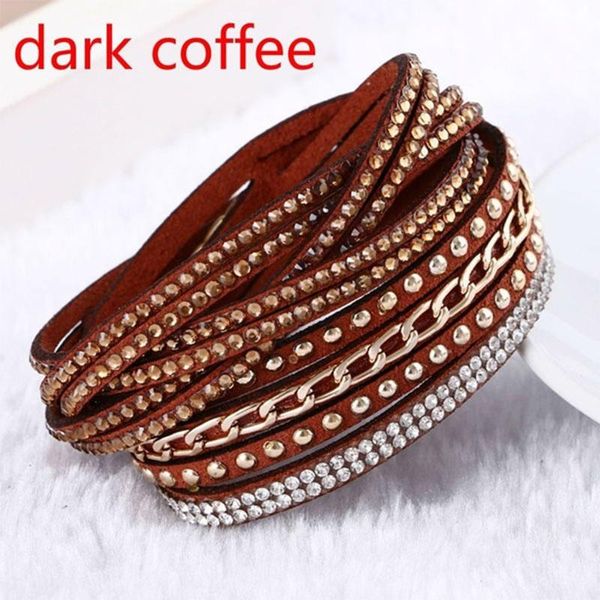 

charm bracelets leather bracelet rhinestone crystal chain wrap multilayer for women feminino pulseras mulher jewelry, Golden;silver