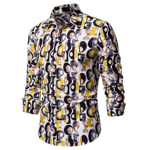 

men's casual shirts 2021 men fashion long sleeved printed printd button slim fit turn-down collar blouse male clothing camisa, White;black