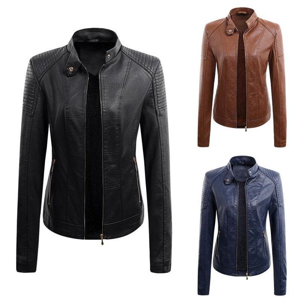

women's leather & faux 2021 trendy autumn winter sports outerwear womens motorcycle biker fleece jacket ladies zipper jackets co, Black