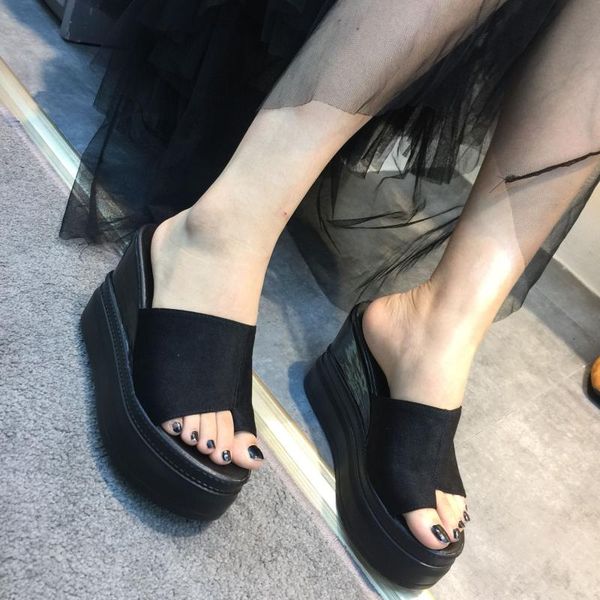 

slippers summer slip on women wedges sandals platform high heels fashion open toe ladies casual shoes comfortable promoti11cm, Black