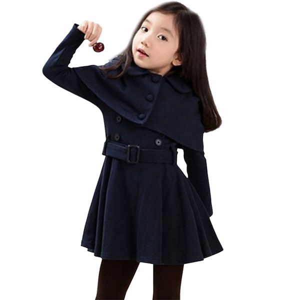 

autumn warm girl jackets woolen thick girls outerwear coats solid jacket for kids winter teenage costumes 6 8 12 years 210528, Blue;gray