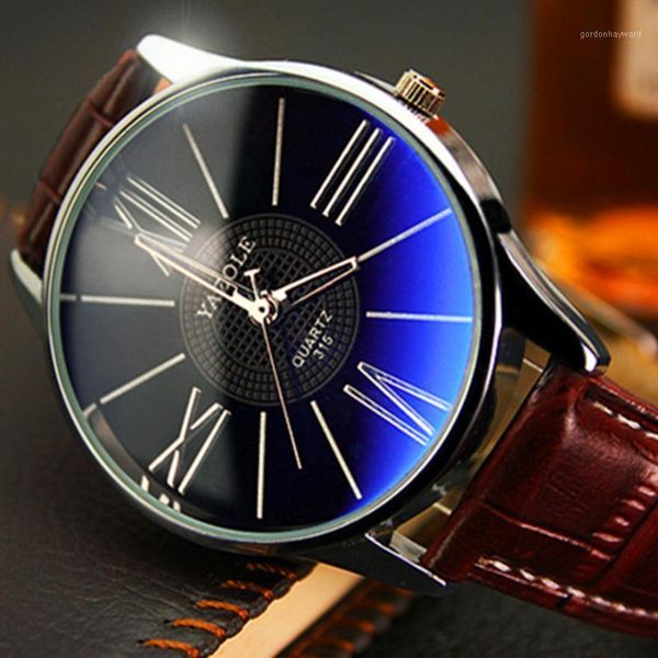 wristwatches fashion business leather watch gentlemen waterproof quarts blue ray wristwatch men watches 2021 relogio masculino, Slivery;brown