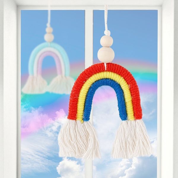 Ciondolo arcobaleno Specchietto retrovisore per auto Ornamenti pendenti Creativo INS Styling Auto Home Mini Pendenti in lana arcobaleno