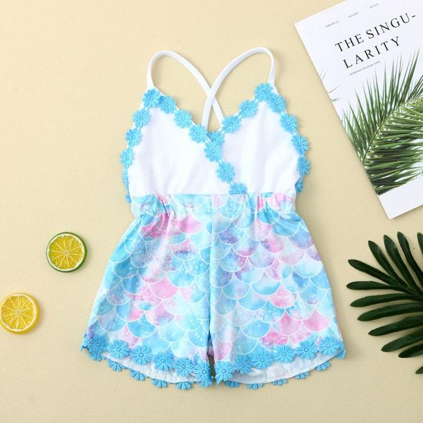 

jumpsuits toddler baby girls jumpsuit ruched scales print patchwork backless suspender romper kids sleeveless girl clothes, Blue