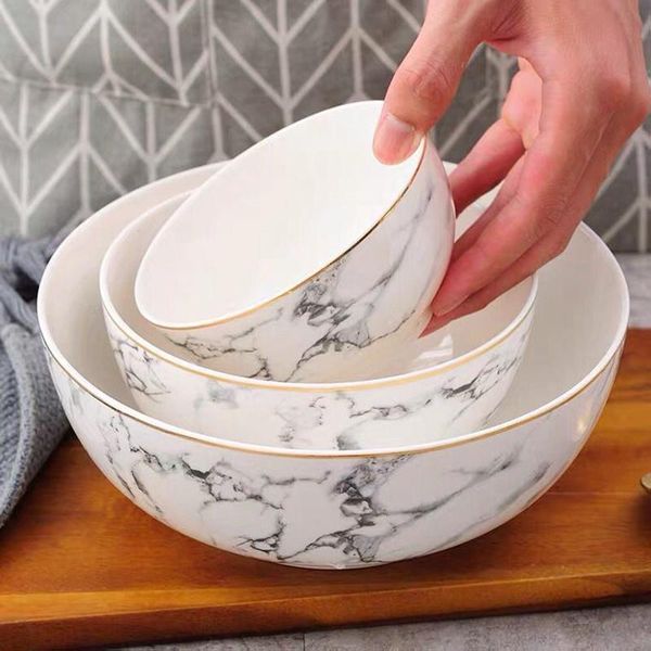 

luxury ceramic marble round bowls home tableware 1pc dinnerware porcelain breakfast rice noodle soup