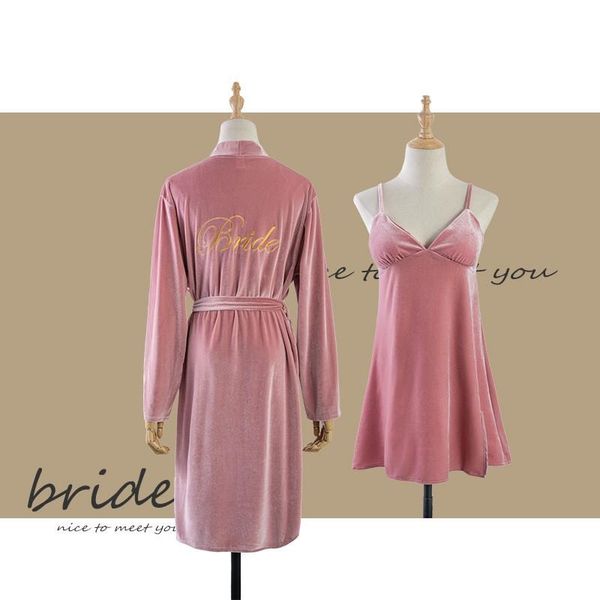 

women's sleepwear autumn embroidery bride bridesmaid wedding robe casual women kimono bathrobe gown velvet nightwear loose homewear, Black;red