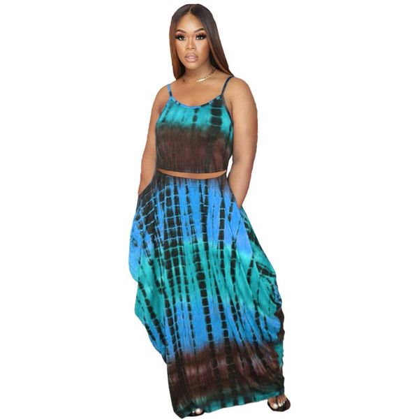 

2021 temperament ol commuter temperament women's tie-dye printed skirt two-piece loose long, Black;gray