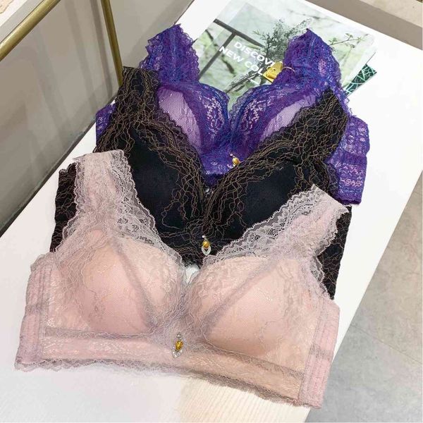 

bras lace four buckle waistcoat type no steel ring gathered bra adjustable close pair breast bamboo carbon underwear, Red;black