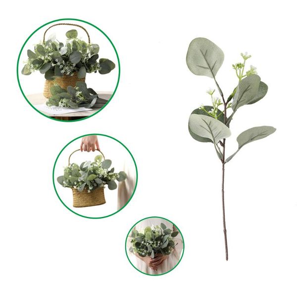 

decorative flowers & wreaths 1pcs simulation eucalyptus money leaf and berry branch silk flower decoration home wedding wall green plant