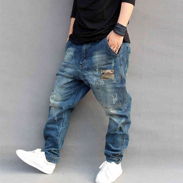 

men's jeans us blue hip hop harem denim men cargo pants camouflage patchwork streetwear joggers little feet elasticity cowboy trousers