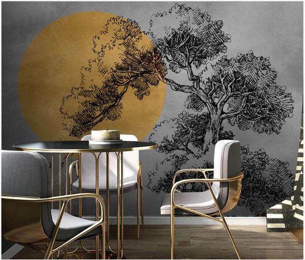 

wallpapers custom po wallpaper for walls 3 d murals modern nordic abstract retro hand-painted big tree tv background wall mural decor