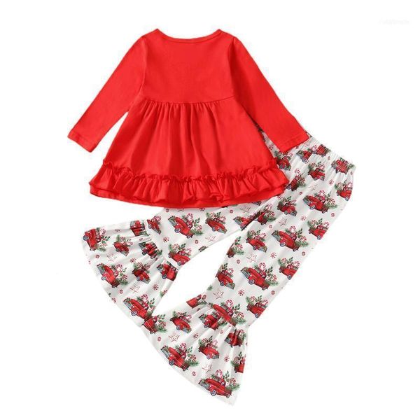 

clothing sets 2 pieces kids christmas set solid color o-neck long sleeve ruffle pullover + car print trousers for girls 18 months-6, White
