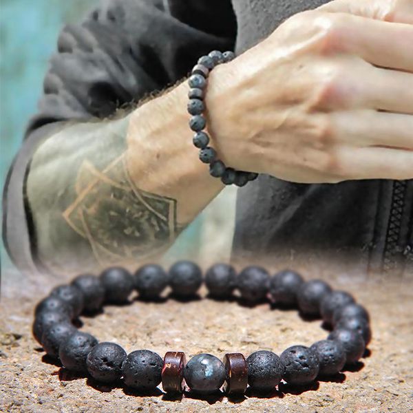 

strands lava diffuser bracelets for men natural moonstone bead tibetan buddha bracelet volcanic stone chakra bracelets men jewelry gift, Black
