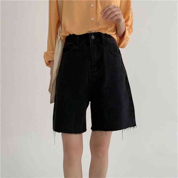 

korean solid light washed womens shorts cowboy loose all match large size denim high waist casual jeans, White;black