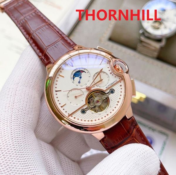 

mens mechanical automatic roman moon watches classic style 48mm black brown genuine leather strap l orologio di lusso wristwatch all dials w, Slivery;brown
