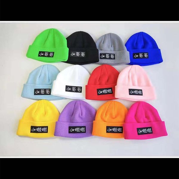 

hat warm knit creative wool solid color embroidered parent-child male and female couple, Blue;gray