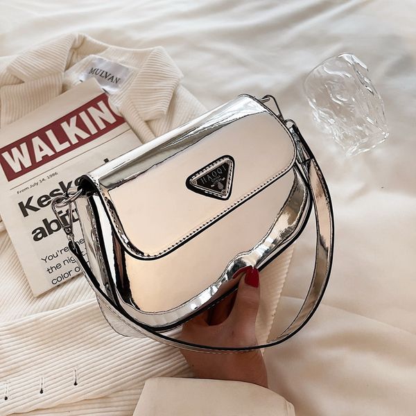 

hobo handbag pu lacquer metal inverted triangle button in spring and summer of 2021