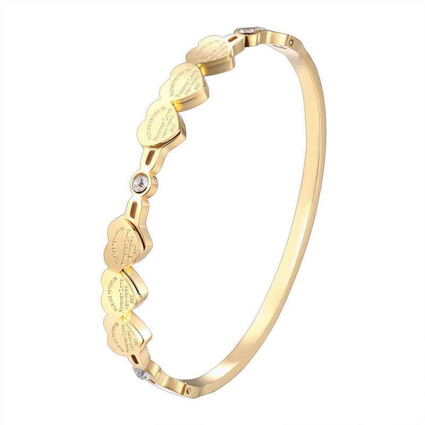 

beautiful crystal and 6 forever love small peach heart bracelets & bangle stainless steel brand jewelry woman bangle wholesale q0722, Black