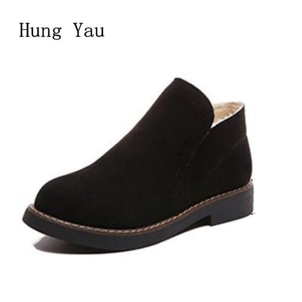 

boots women snow ankle 2021 winter warm female casual shoes woman flat fashion solid platform slip on round toe comfortable, Black