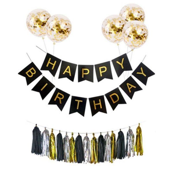 

party decoration 1set happy birthday paper banner sequin confetti balloon tassel 449e