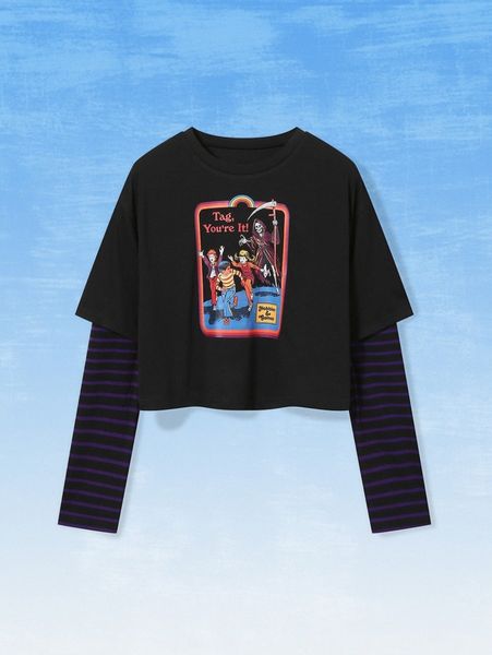 

romwe x stevenrhodes skeleton figure print 2 in 1 tee q6dp#, White