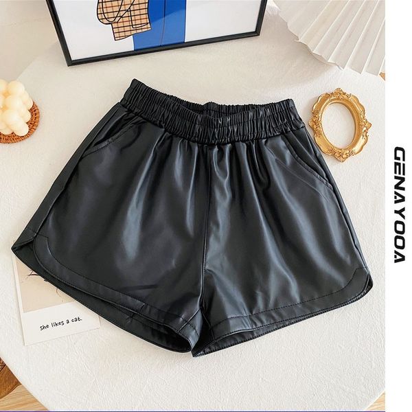 

genayooa streetwear pu leather high waist women spring summer black feminino korean style mini shorts 210417, White;black