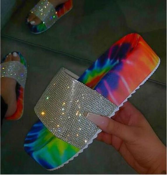 

slippers women summer mid heels wedges shoes woman slides outdoor shiny crystal flatform sandalias mujer sapato feminino d807, Black