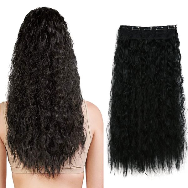 

synthetic clip on hair extensions 5clips 22inch 120g high temperature fiber curly ponytails hairpieces for women, Black;brown
