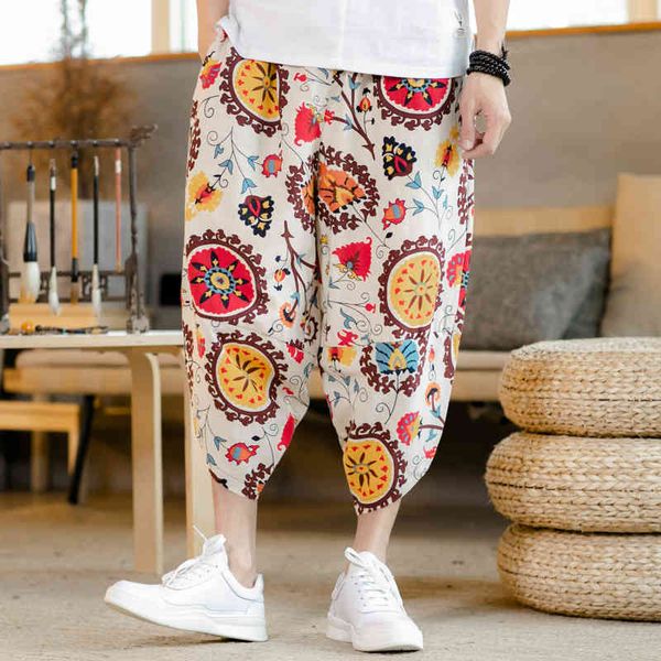 

summer chinese style ethnic flower print big fashion 11 m-5xl pants, Black