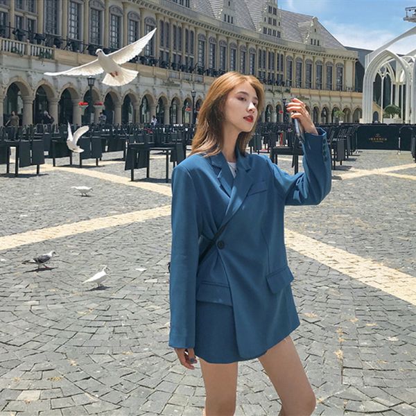 

women's suits & blazers spring women blazer autumn korean loose long sleeve black suit jacket vintage casual irregular coat femal, White;black