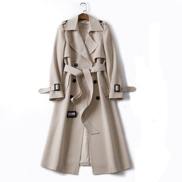 

fashion autumn spring business outerwear long with belt cloak mujer windbreaker trench coat women double breasted s-xxl women's coats, Tan;black