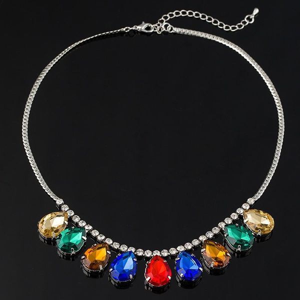 

fashion colorful rhinestone pendant necklace for wedding gorgeous women wearing women's temperament accessories #n158 chains, Silver
