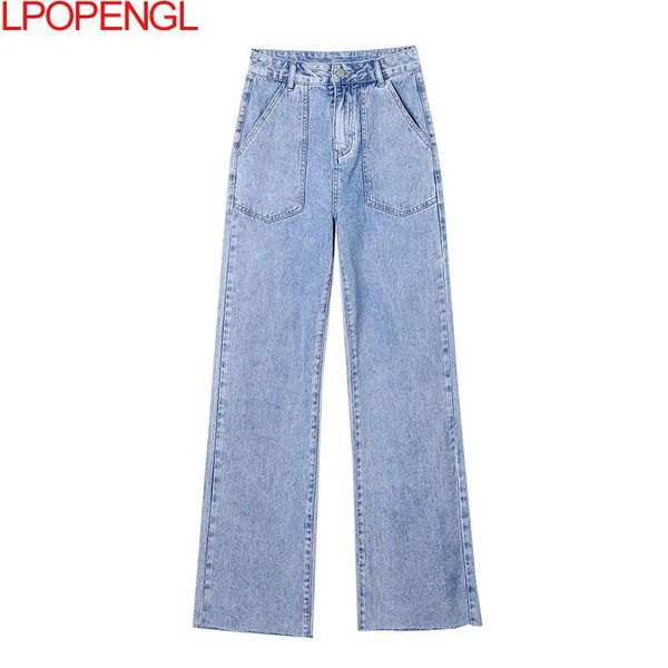 

women's jeans spring autumn high-waist pants wide-leg blue 2021 casual fashion harajuku streetwear straight mopping trousers